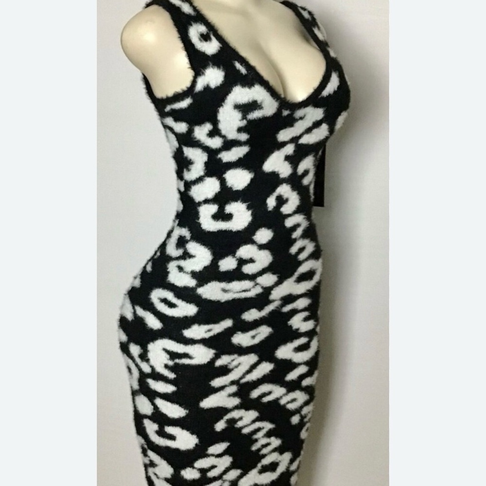 Ashley Stewart Black & White Leopard-Print Midi Dress